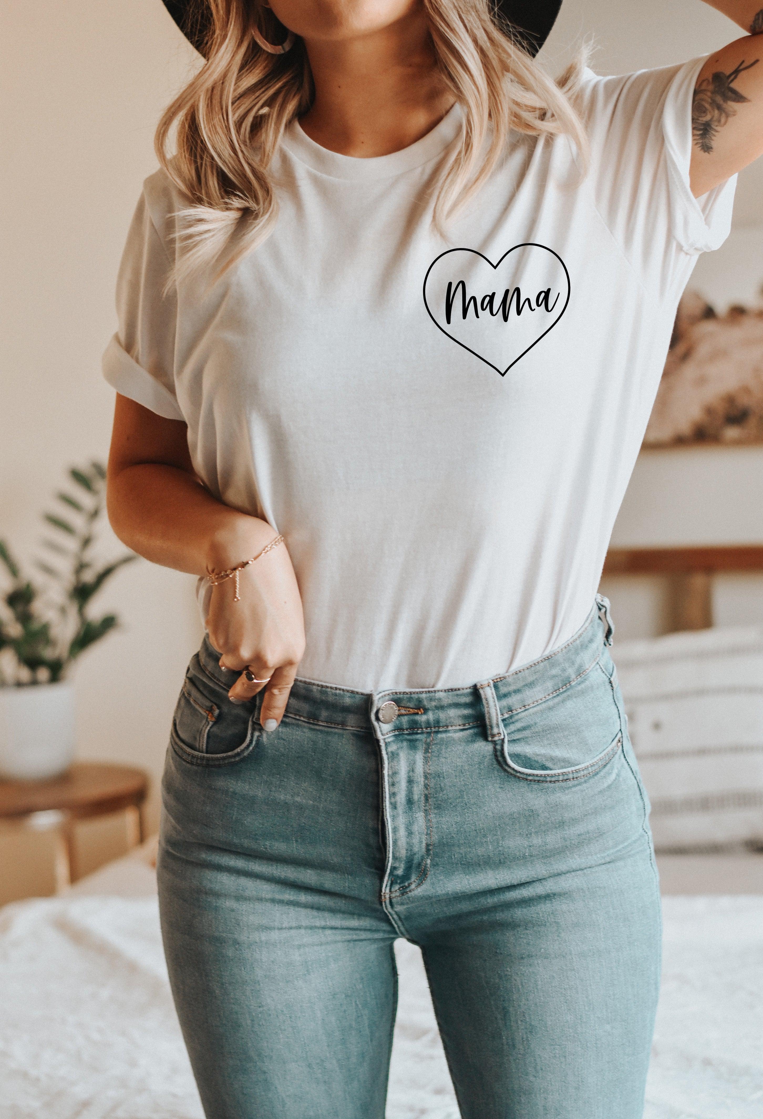 Mama T-shirt | Mom shirt, Pregnancy announcement (Heart Around)