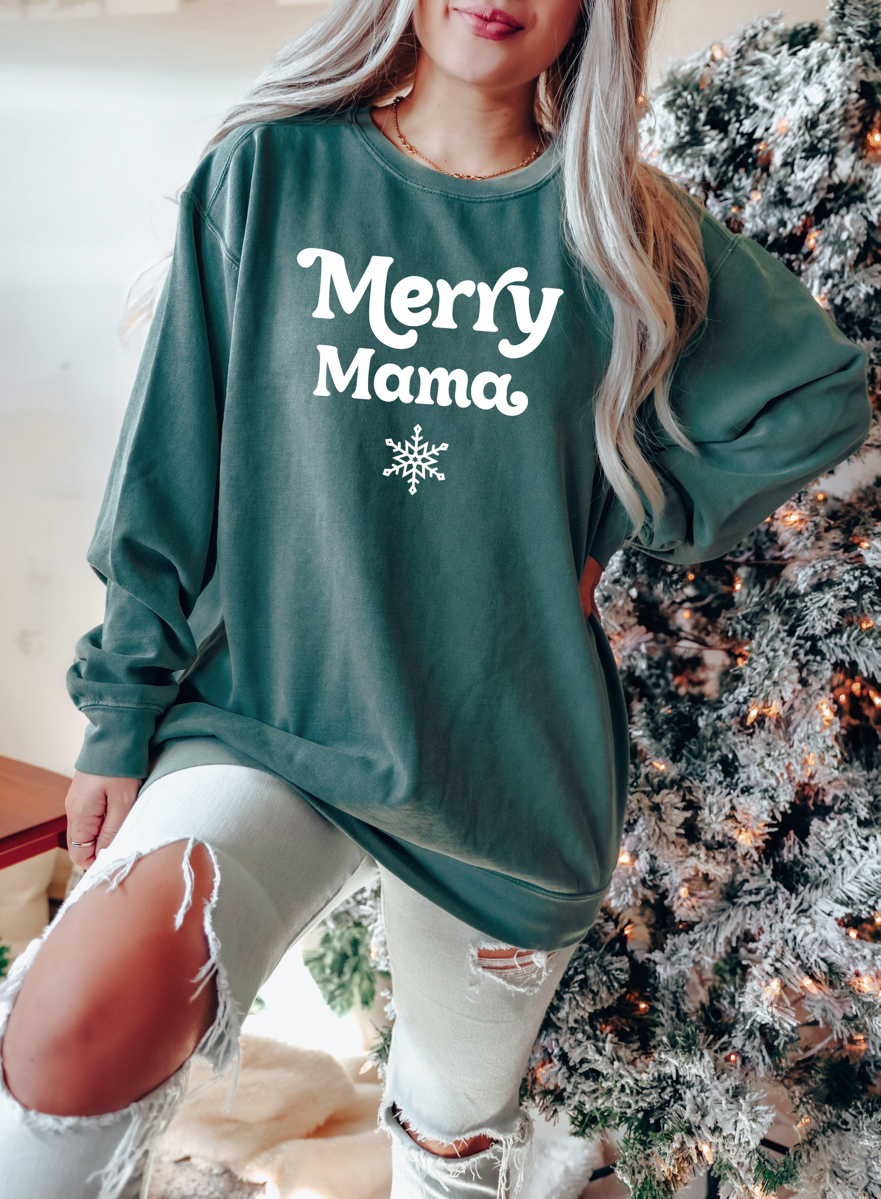 Merry Mama Christmas Garment Dyed Comfort Colors Sweatshirt