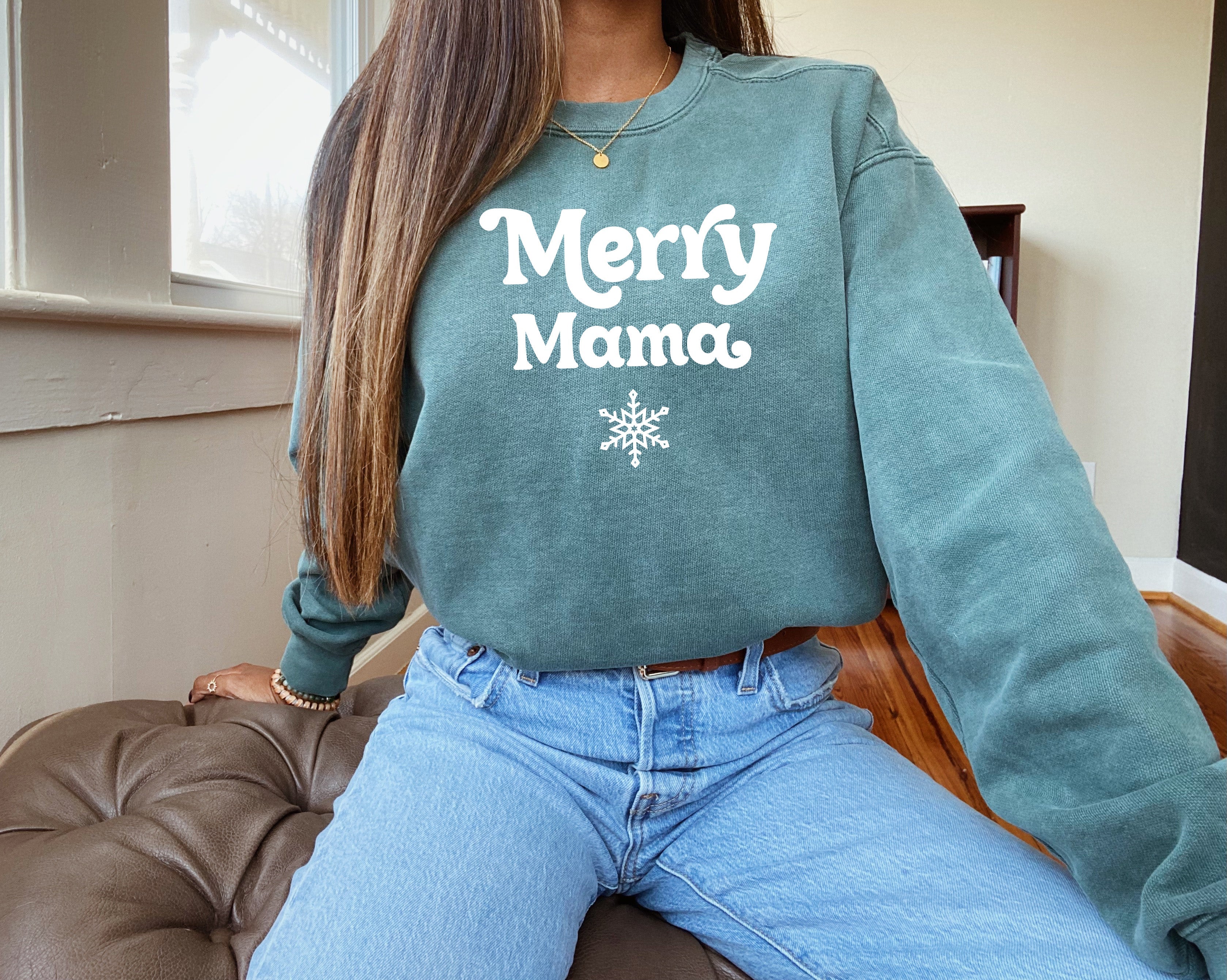 Merry Mama Christmas Garment Dyed Comfort Colors Sweatshirt