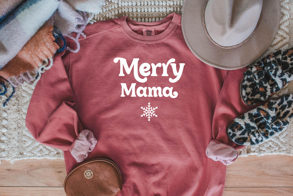 Merry Mama Christmas Garment Dyed Comfort Colors Sweatshirt