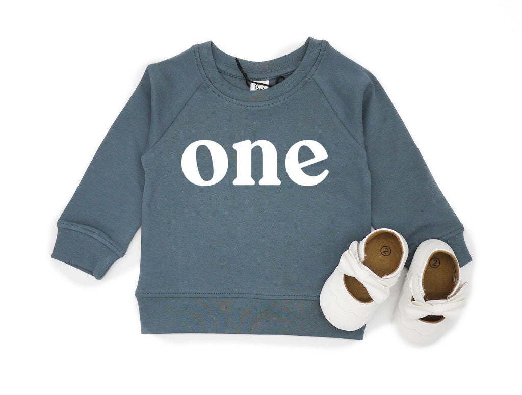 One 1st Birthday Organic Cotton Toddler Pullover (Serif)