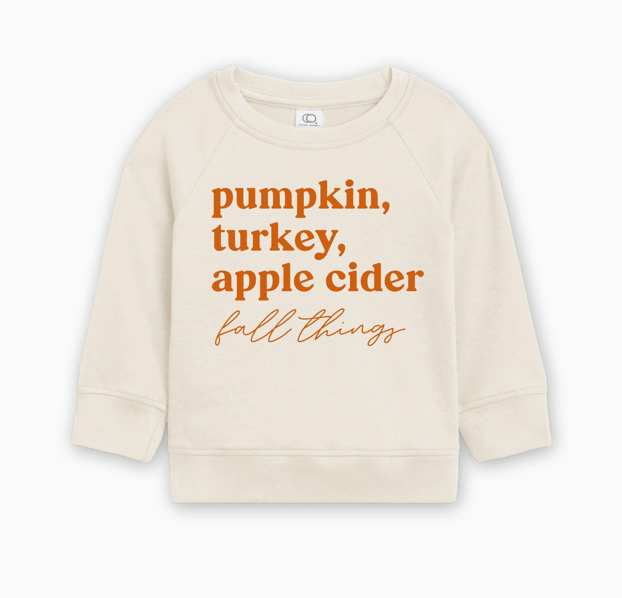 Pumpkin, Turkey, Apple Cider Fall Things Organic Cotton Baby and Toddler Pullover