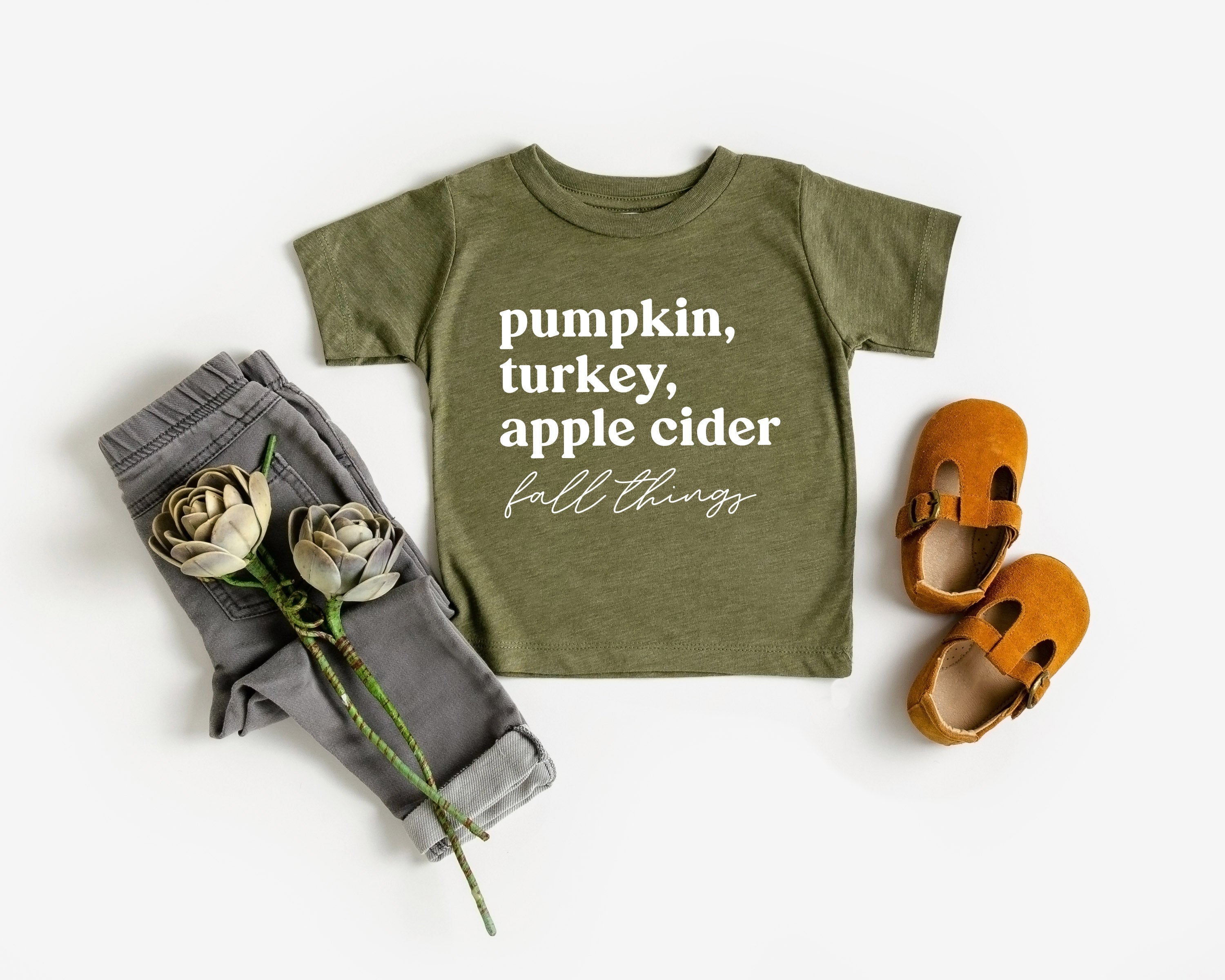 Pumpkin, Turkey, Apple Cider, Fall things Baby and Toddler and Youth T shirt | Thanksgiving