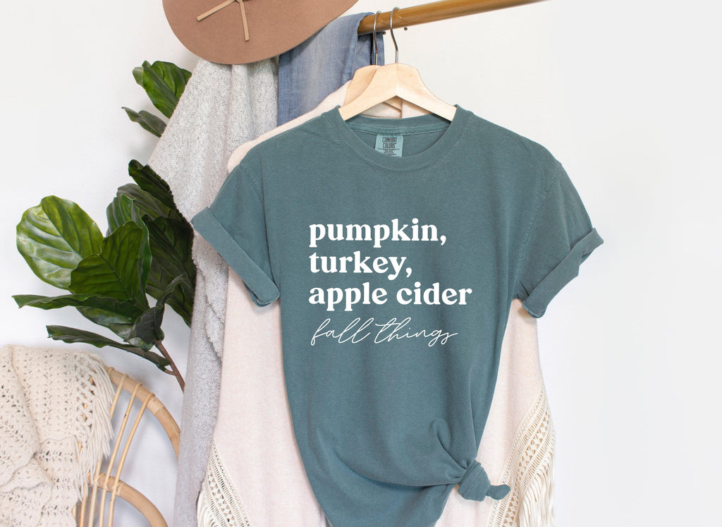 Pumpkin, Turkey, Apple Cider, fall things Comfort Colors T Shirt