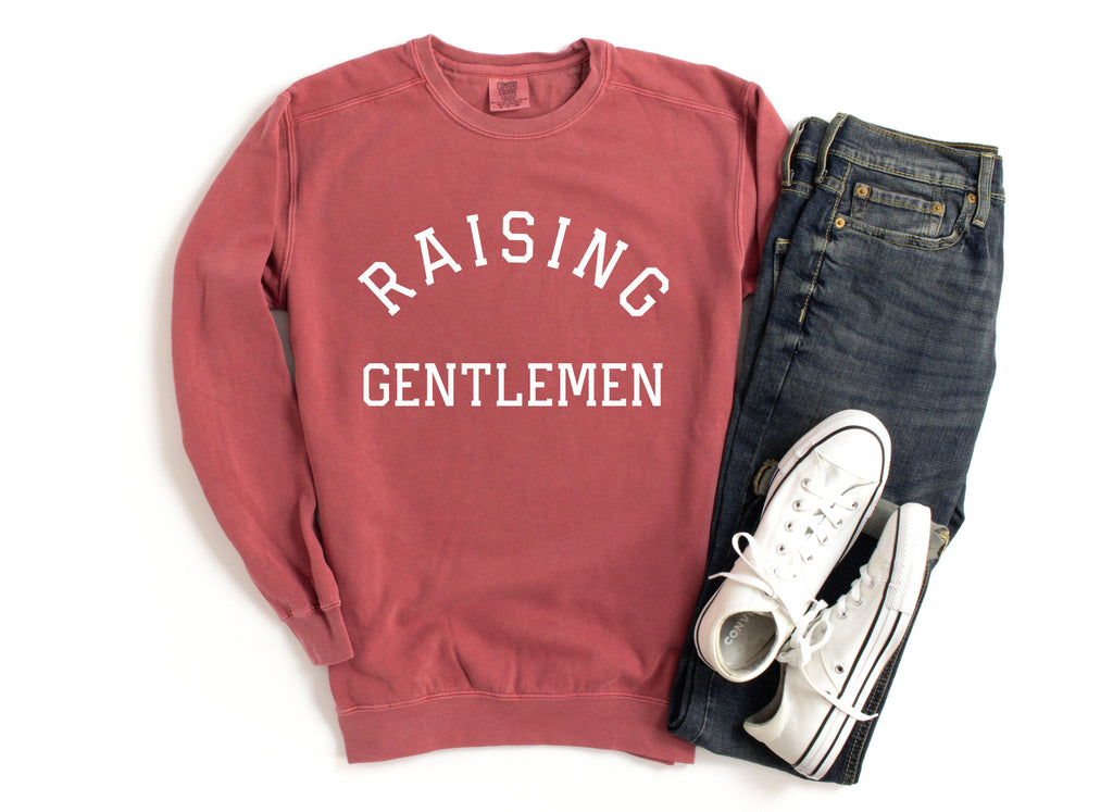 Raising Gentlemen Boy mom Garment Dyed Comfort Colors Sweatshirt (Varsity)