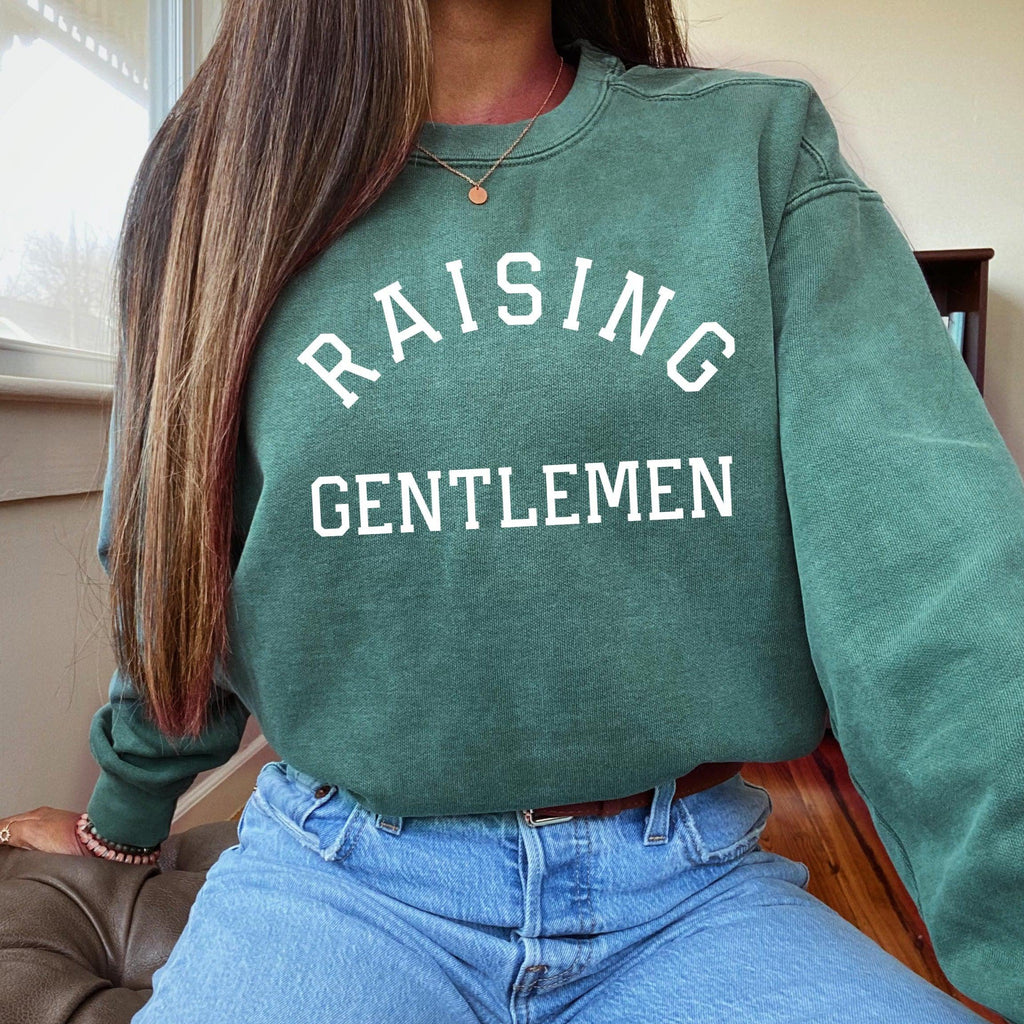 Raising Gentlemen Boy mom Garment Dyed Comfort Colors Sweatshirt (Varsity)