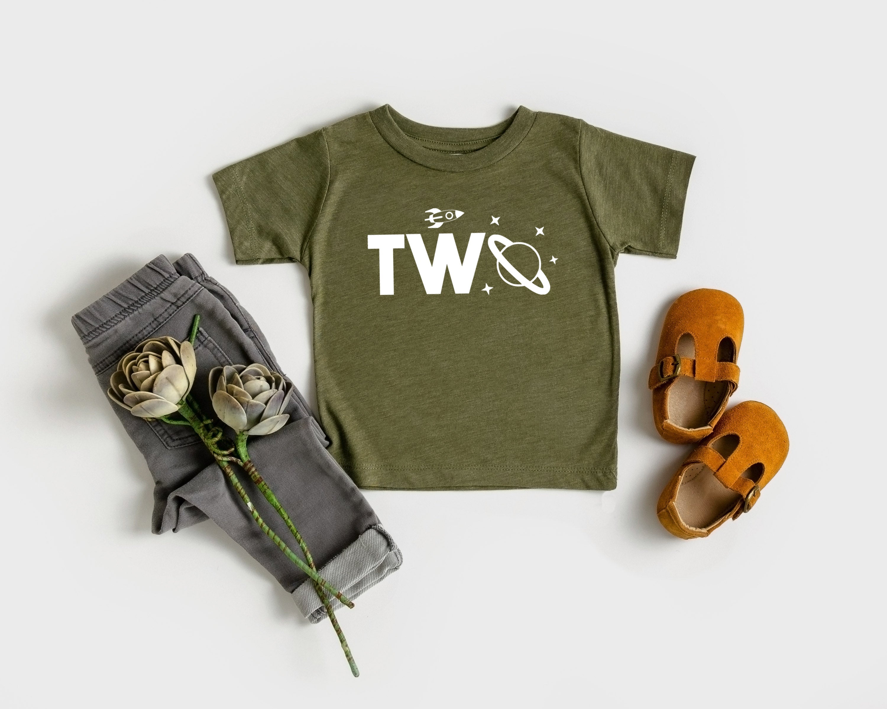 Space themed Two 2nd Birthday Kids T-Shirt | Baby birthday shirt