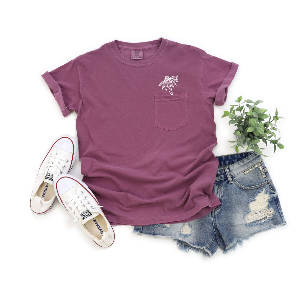 Sunflower Botanical Comfort Colors Pocket T Shirt