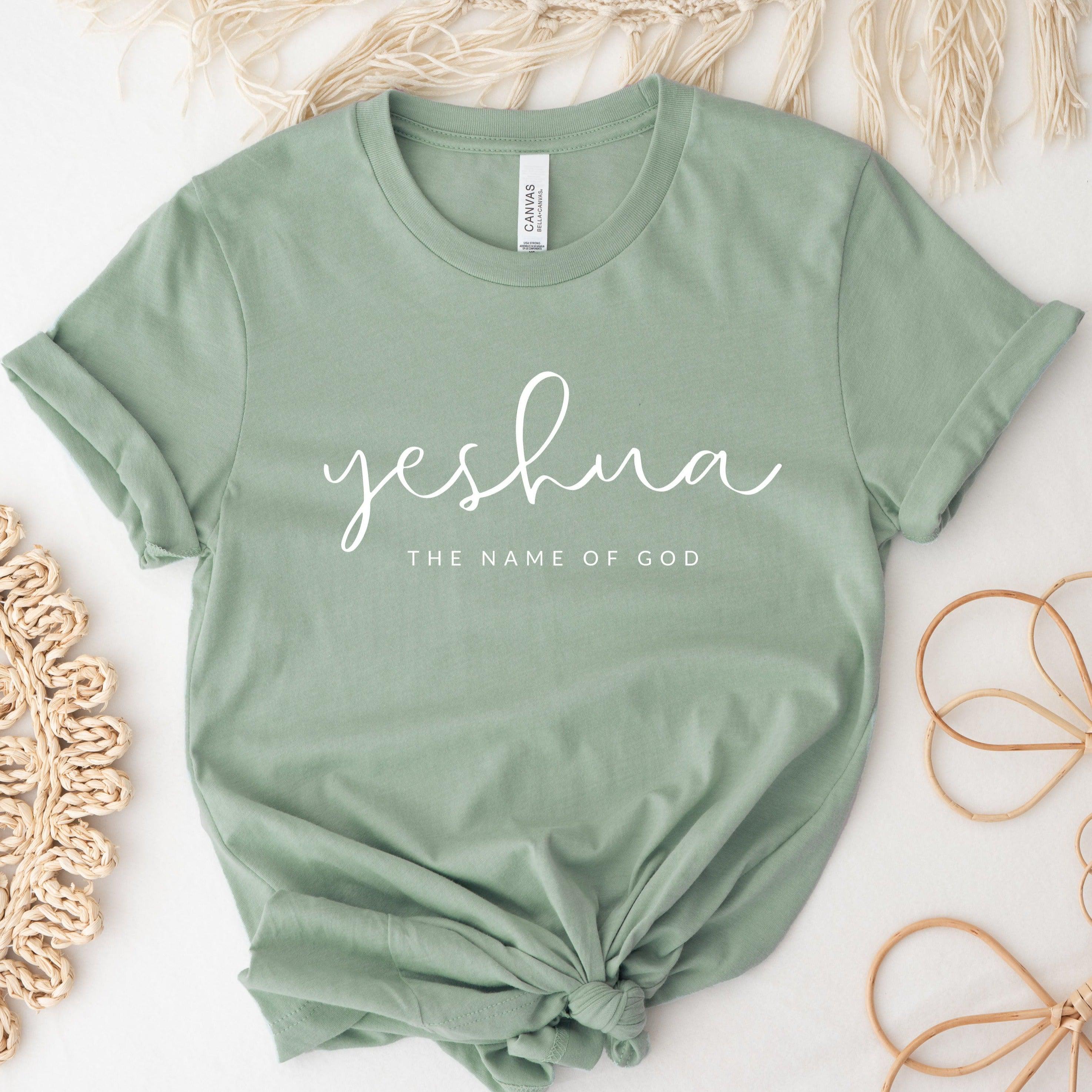 The name of God Yeshua Christian T Shirt (Cursive)