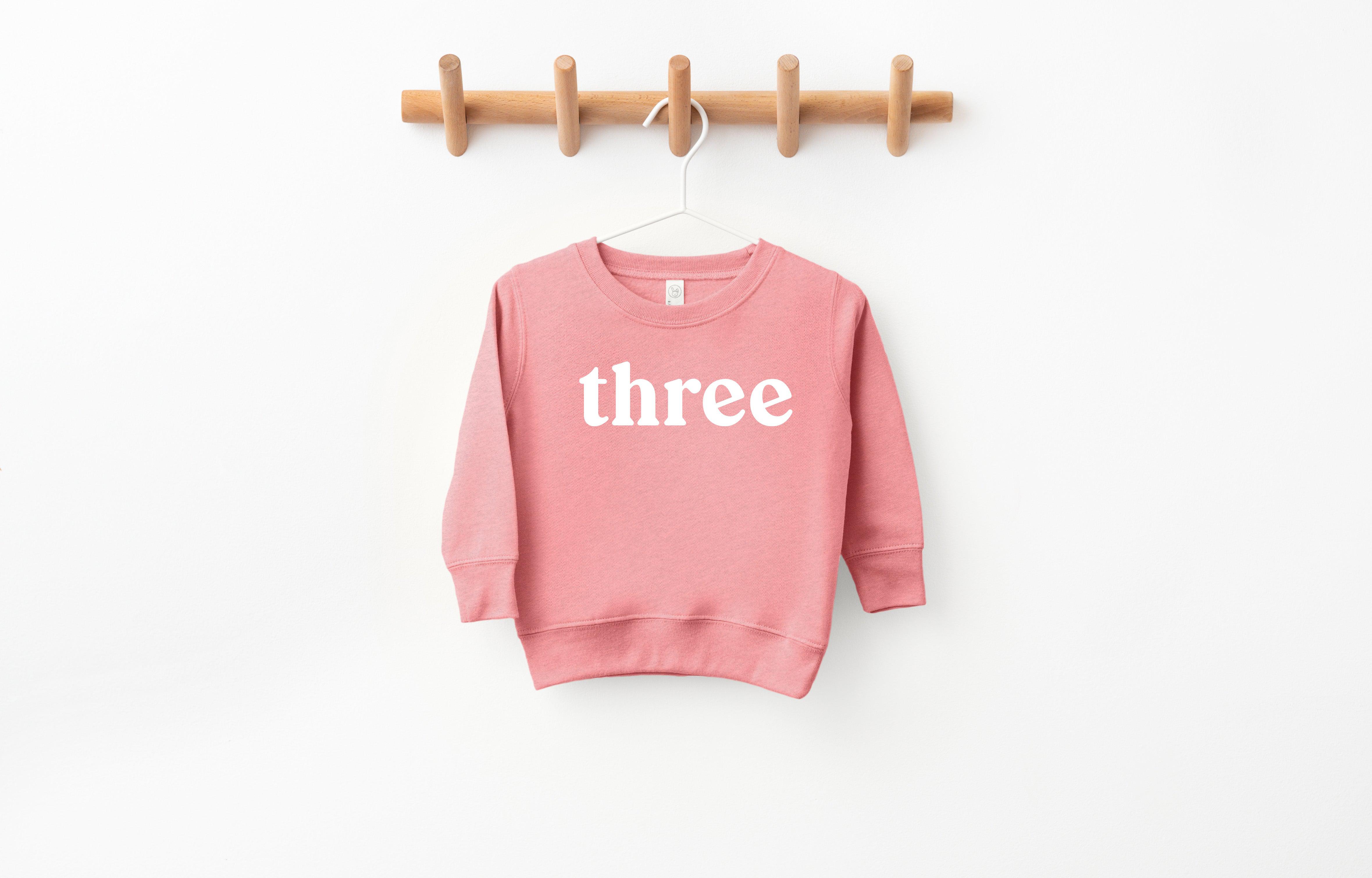 Three Toddler Kids Birthday Sweatshirt (Serif)