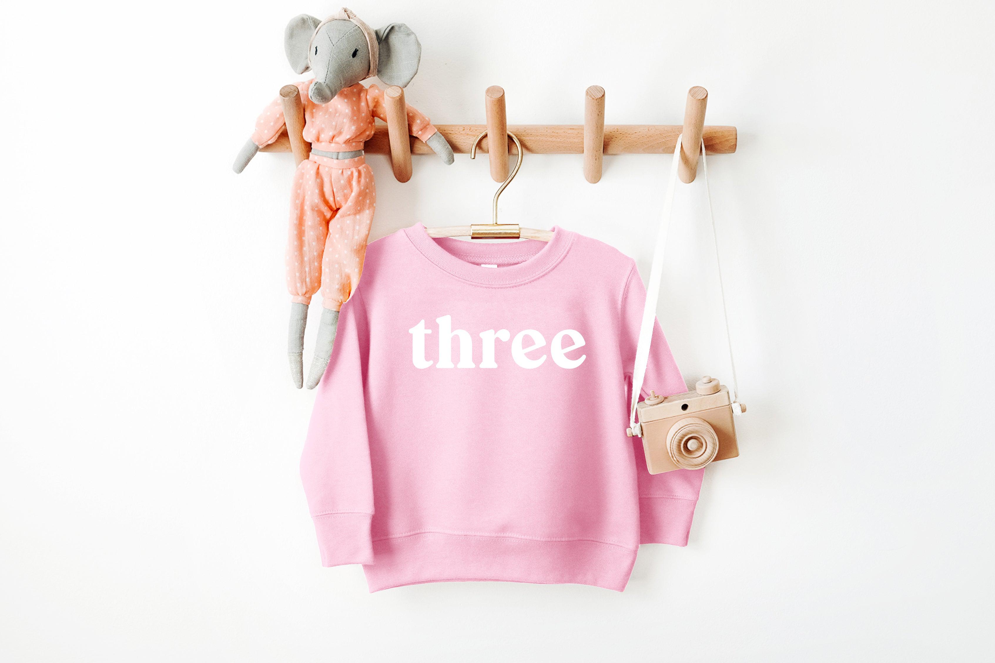 Three Toddler Kids Birthday Sweatshirt (Serif)