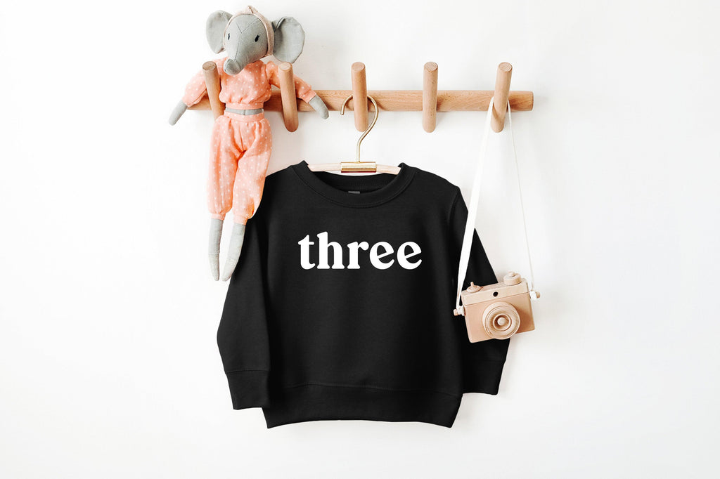 Three Toddler Kids Birthday Sweatshirt (Serif)