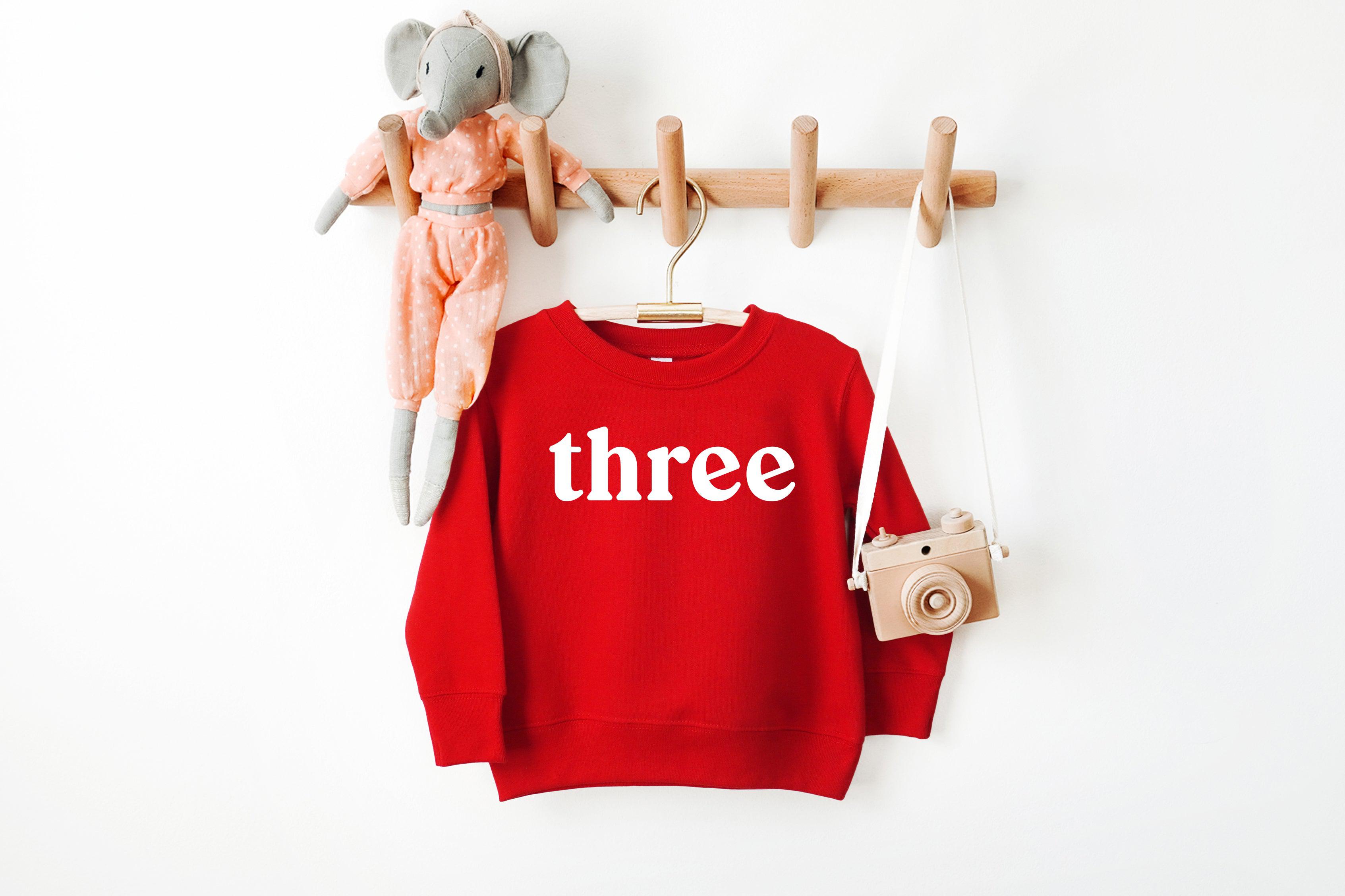 Three Toddler Kids Birthday Sweatshirt (Serif)