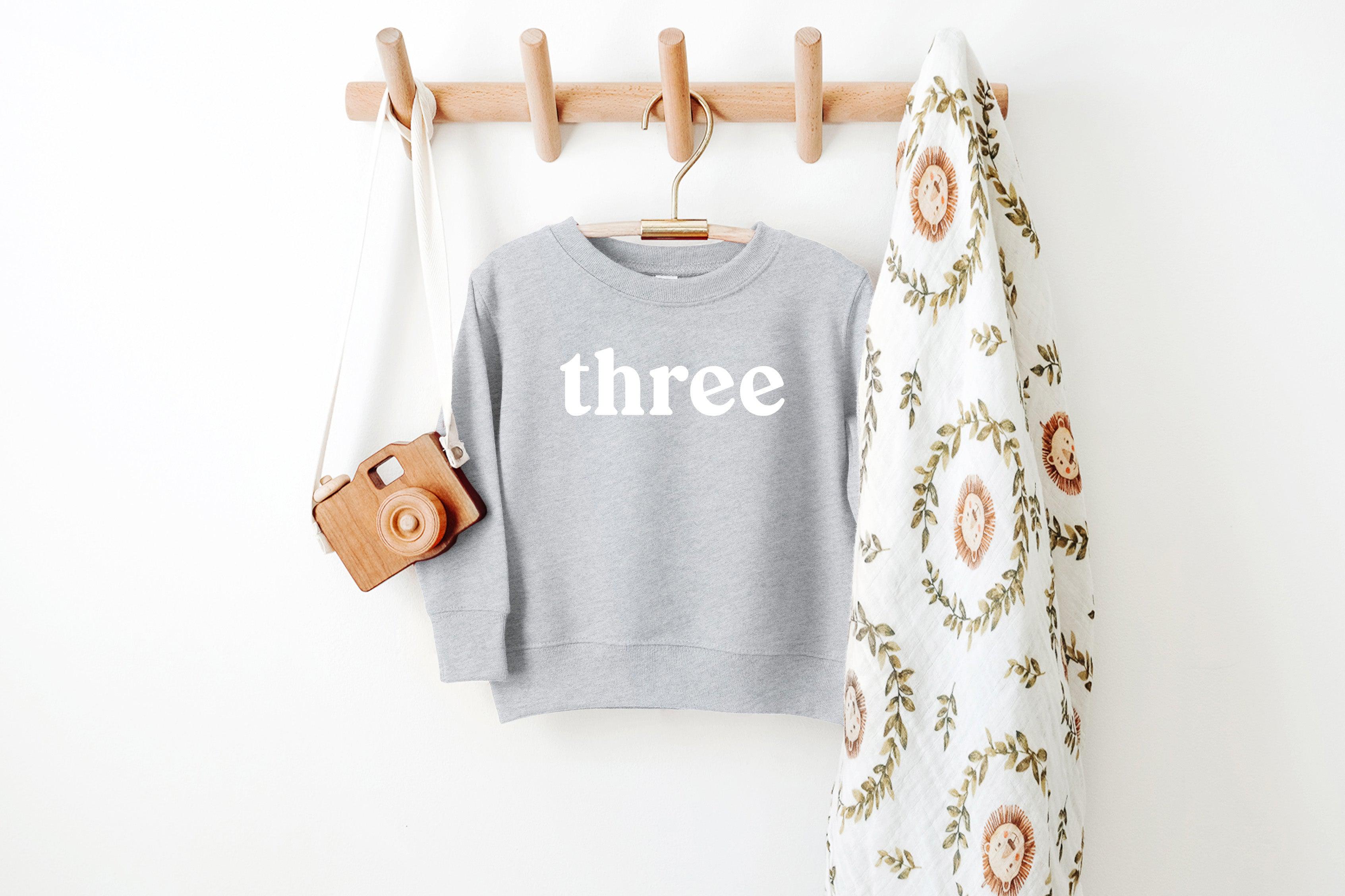 Three Toddler Kids Birthday Sweatshirt (Serif)