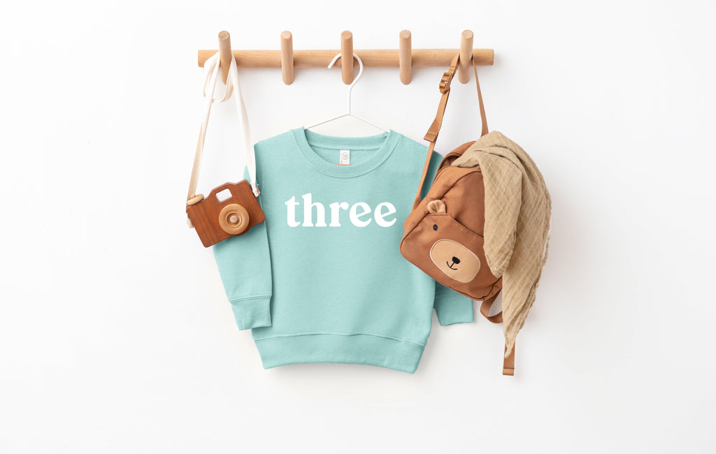 Three Toddler Kids Birthday Sweatshirt (Serif)